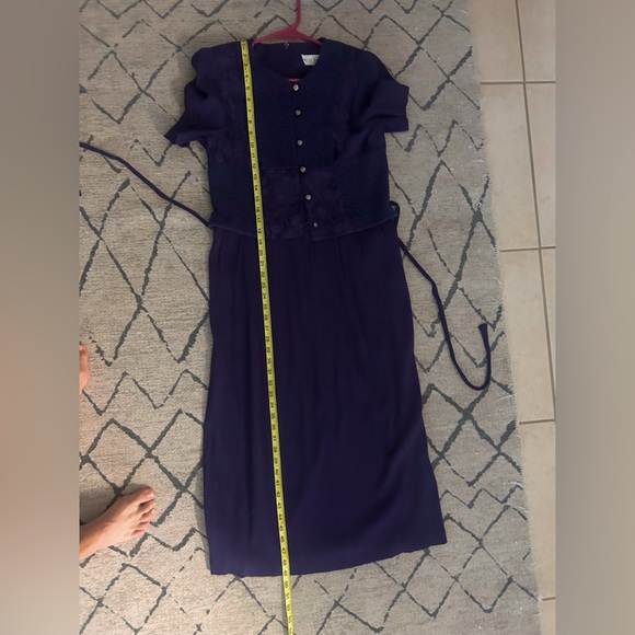 Vintage Miss Dorby Mid Sleeve Patterned Purple Dress with Embellished Buttons
